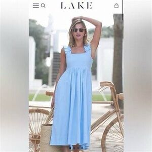 Lake Sky Blue Square-Neck Midi Dress with Ruffle Straps